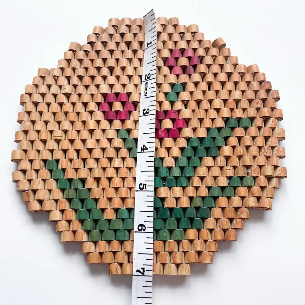Vintage Bamboo Bead Trivet Red Flowers 7